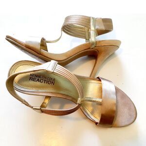 Kenneth Cole Reaction Know Way Gold Strappy Sling Back  3.5"Heels Open Toe S6.5